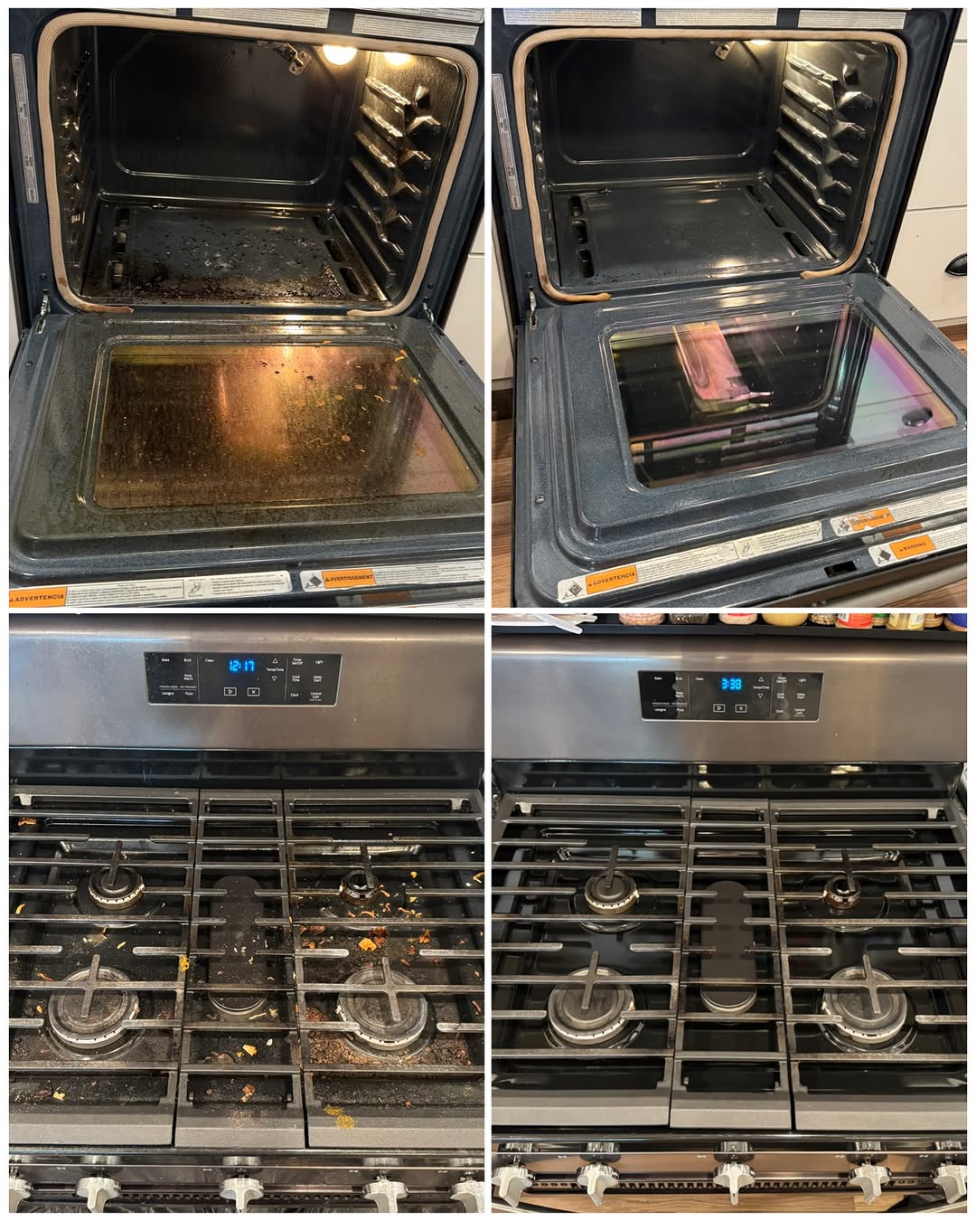 Oven and stovetop before and after a move-out clean
